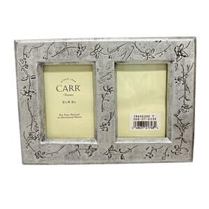 Carr photo frame textured silver tone wooden double picture holder 2.5” x 3.5”
